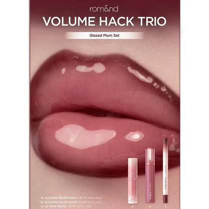 rom&nd LIP VOLUME HACK TRIO (3 Shades, Lip Mate Pencil 0.5g & Melting Balm 3.5g & Color Gloss 4g)