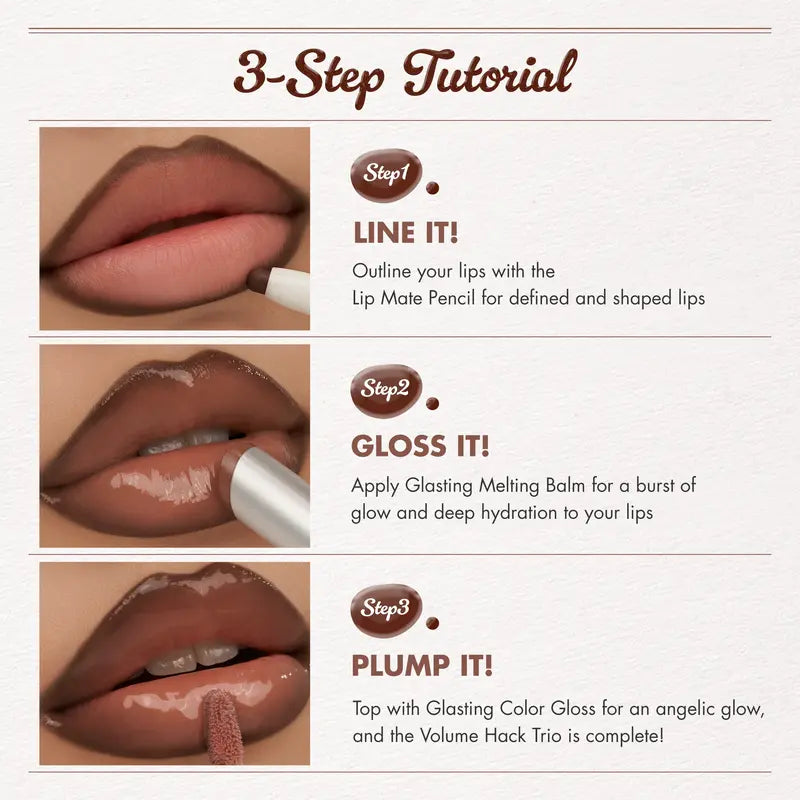 rom&nd LIP VOLUME HACK TRIO (3 Shades, Lip Mate Pencil 0.5g & Melting Balm 3.5g & Color Gloss 4g)