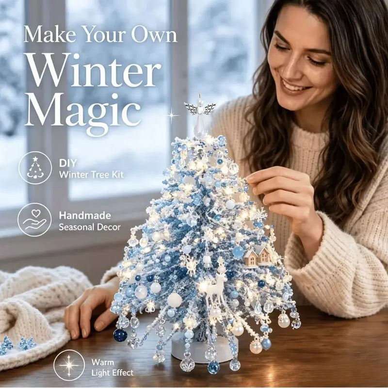 DIY Beaded Christmas Tree Kit, Hand‑Made Mini Crystal Bead Xmas Tree Craft Set, Complete Christmas Decoration Making Supplies with Beads, Angel Tree Topper, Base & Accessories, Tabletop Holiday Ornament, Fun DIY Project, Ideal Christmas Gift for Kids & Fa