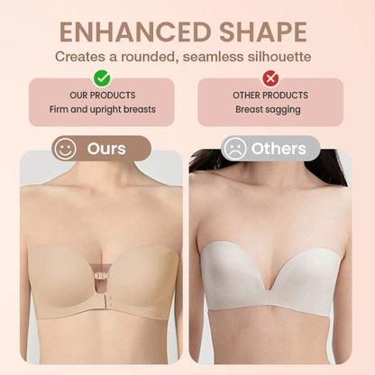 Womens Strapless Front Closure Bra Push Up Lift Bra Padded Add Cup Non Slip Anti-Slip Grip & Removable Straps Fit Outfits Wireless Supportive Seamless Comfortable